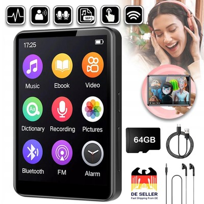 Bluetooth MP3 Player LCD Display HiFi Bass Musik Spieler FM Radio Audio 64GB