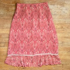 Vintage Pink Silk Paisley Damask Skirt Size Small 8 27" Waist Fairycore 90s Prep