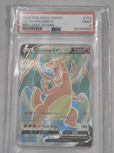 Pokemon TCG SWSH 2022 Brilliant Stars #153/172 FA/CHARIZARD V ULTRA RARE PSA 8