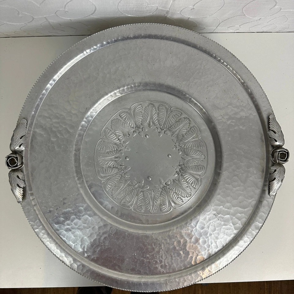 Vtg Continental Lazy Susan Hand Wrought Silverlook 521 Aluminum Serving Tray 18" - Image 2 of 4