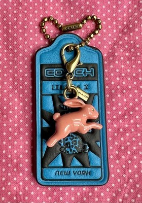 Lil Nas X Drop by Coach Montero Blue Leather Hangtag Coach Pink Rabbit Charm New