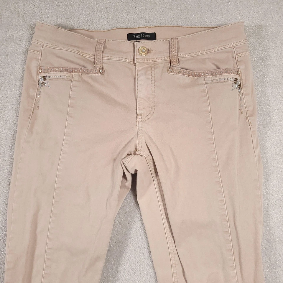 Pantalones Boho Casa Blanca Mercado Negro Para Mujer 8R Pierna Ajustada Estrás Con Cordones Foto 3 de 4