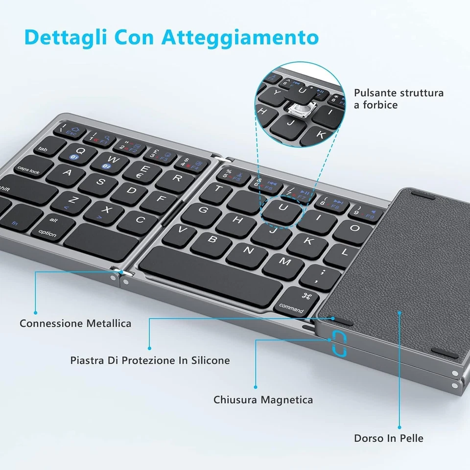 Tastiera Bluetooth Pieghevole con Touchpad Layout IT per iPad Tablet PC Android - Immagine 3 di 4