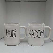 Rae Dunn BRIDE & GROOM Coffee Mugs White Artisan Collection by Magenta Ceramic