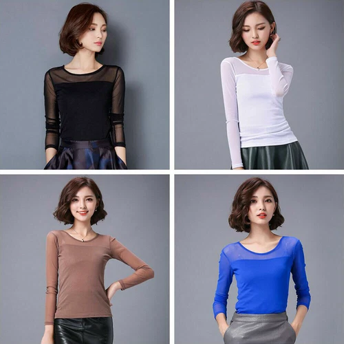 Womens Mesh Sheer Full Sleeve T-shirt See Through Top Shirt Blouse Stretch SPW - Bild 4 von 27