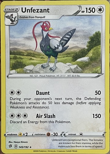 Unfezant Rare - 145/192 - Rebel Clash Pokemon 2020
