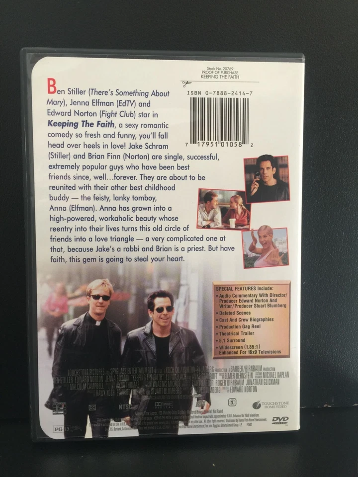 Keeping The Faith - DVD NTSC Region 1 Edward Norton Jenner Elfman Ben Stiller - Image 2 of 2