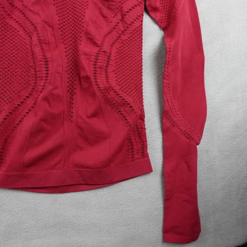 Alo Top Womens S Red Sleek Perforated Fitted Stretch Long Sleeve Activewear Yoga - Picture 12 of 16