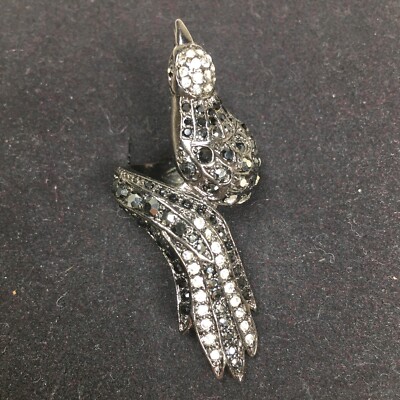 Rhinestone Bird Ring Size 5 Statement Dark Silver Tone