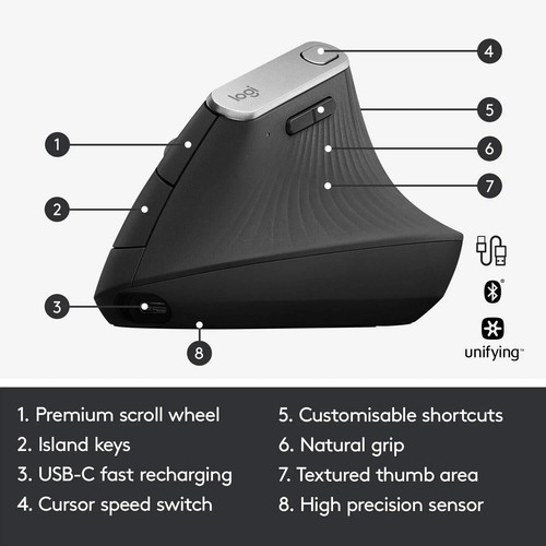Logitech MX Vertical Advanced Ergonomic Wireless Mouse - Bild 6 von 9