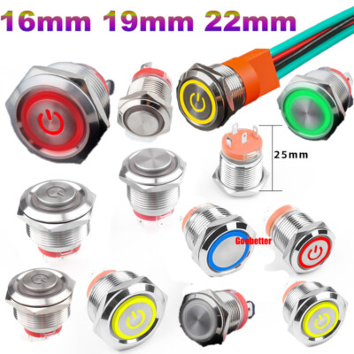 16mm-22mm LED Push Button Switches IP68 Momentary/Latching Metal Switch 3V-220V