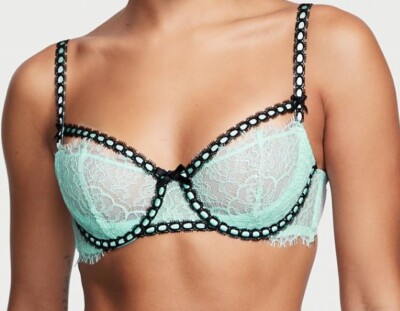 VS dream angel wicked ribbon slotted push up bra new  36c lt blue