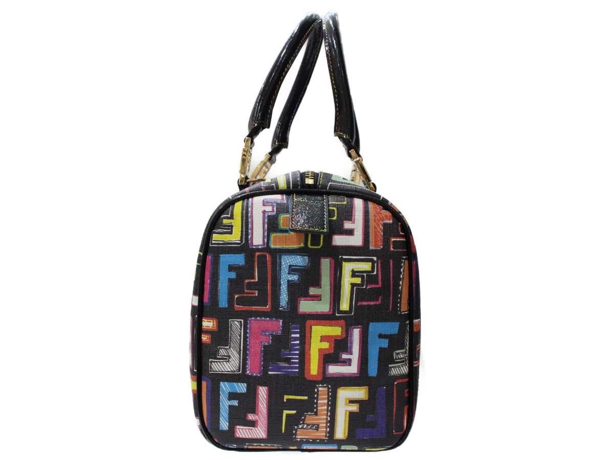 FENDI BLACK ZUCCA COATED CANVAS MIXED MEDIA BAG - My Luxury Bargain