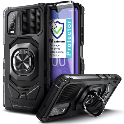 For Nokia C210 Case Shockproof Ring Kickstand Phone Cover with Tempered  Glass | eBay