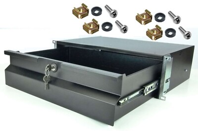 3 HE 19'' SFX Rackschublade schwarz abschliessbar 32cm tief Rack Schublade Schloß
