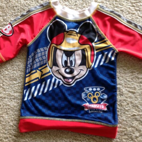 Disney Mickey Mouse Roadster Racer Size 3 Short Sleeve Rash Guard Swim Shirt EUC