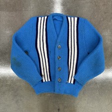 Vintage 1950s 60s 100 Orlon Acrylic Kids Cardigan Blue