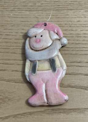 Vintage Ceramic Christmas Ornament Elf in Overalls Duncan Enterprises Handmade