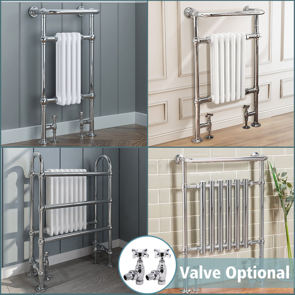 Traditional Bathroom Heated Towel Rail Column Victorian Radiator White  u0026amp; Chrome | eBay