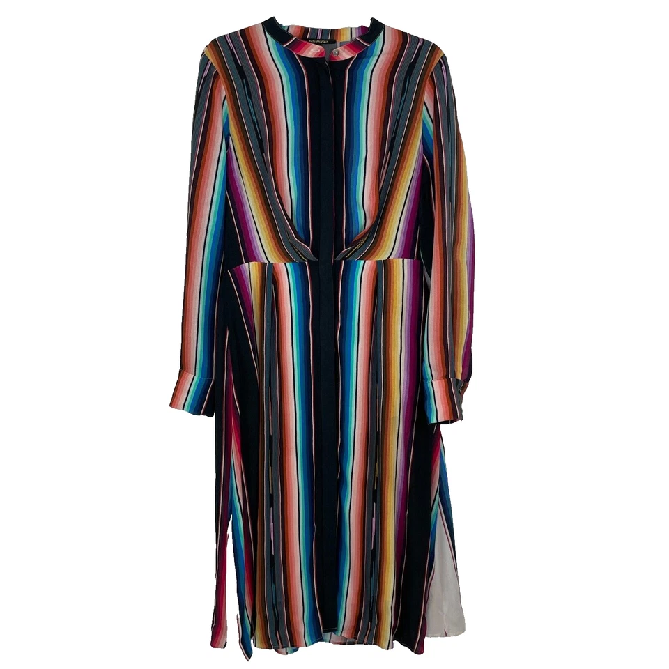 Kobi Halperin Steffi 衬衫连衣裙 M 码条纹 Midi 西南彩虹蓝色 — 第 2/4 张图片