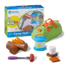 11 Piece Indoor Camping Play Set with Glow in the Dark Lantern and Storage Bag