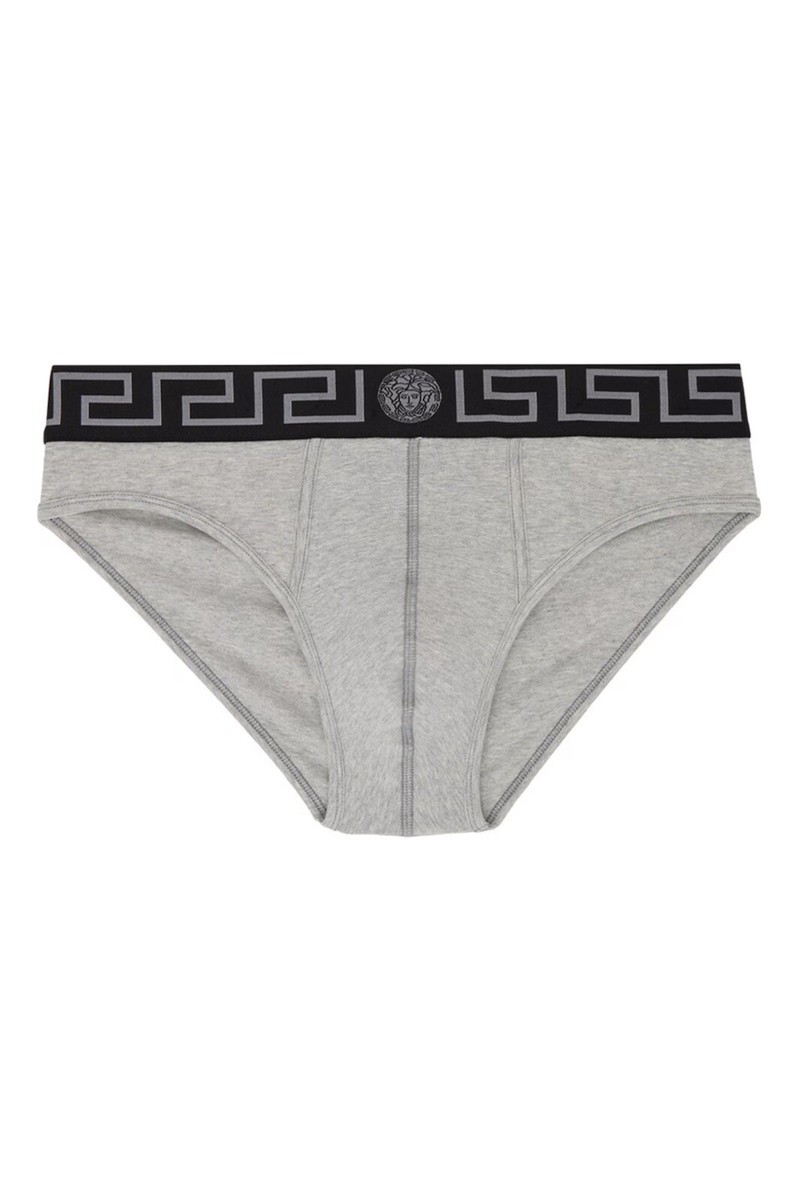 NWT Versace Mens Greca Border Brief Heather Gray Black Size 4
