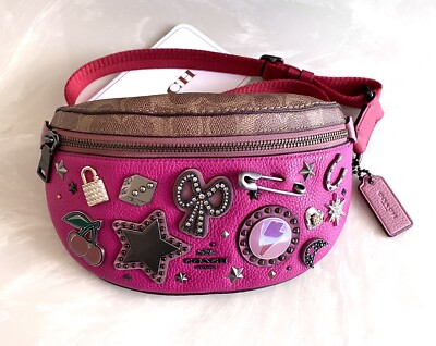 COACH SOUVENIR PINS HOT PINK LEATHER/SIG CANVAS BELT BAG  display picture 1