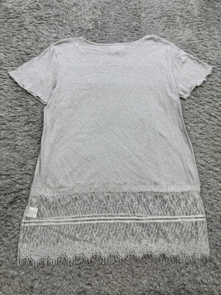 Anthropologie Deletta Top Women XS Gray Linen Eyelash Lace Flutter Peasant Tunic - Image 2 of 4