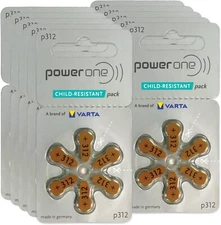 Powerone Hearing Aid size 312, P312 Genuine Batteries, Multiple Lot 12-300