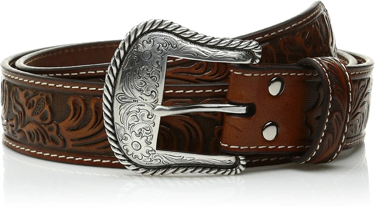 Nocona Brown Leather Western Belt 32 Multicolor Inlay Crystal Buckle 1.5\