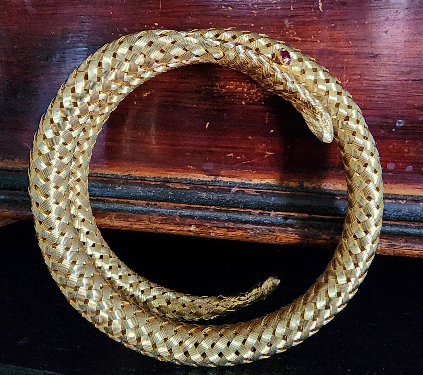 Vtg woven wire snake serpent coil wrap bracelet c… - image 2