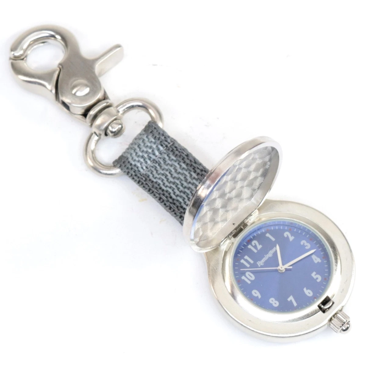 Remington Pocket Watch with Blue Dial Chain Belt Loop Clip Quartz CB19