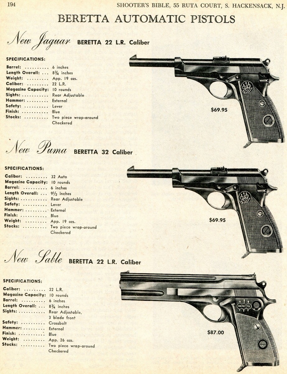 1970 Print Ad of Beretta New Jaguar 71, New Puma 70 & New Sable