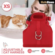 Red Cat Harness Mesh Escape Proof  Adjustable Kitten Vest Reflective w/D-rings
