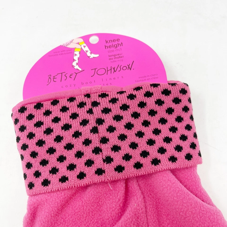 Nuevo BETSEY JOHNSON Mujer Rosa Brillante Lunares Polar Bota Forros Talla M/L Foto 4 de 4