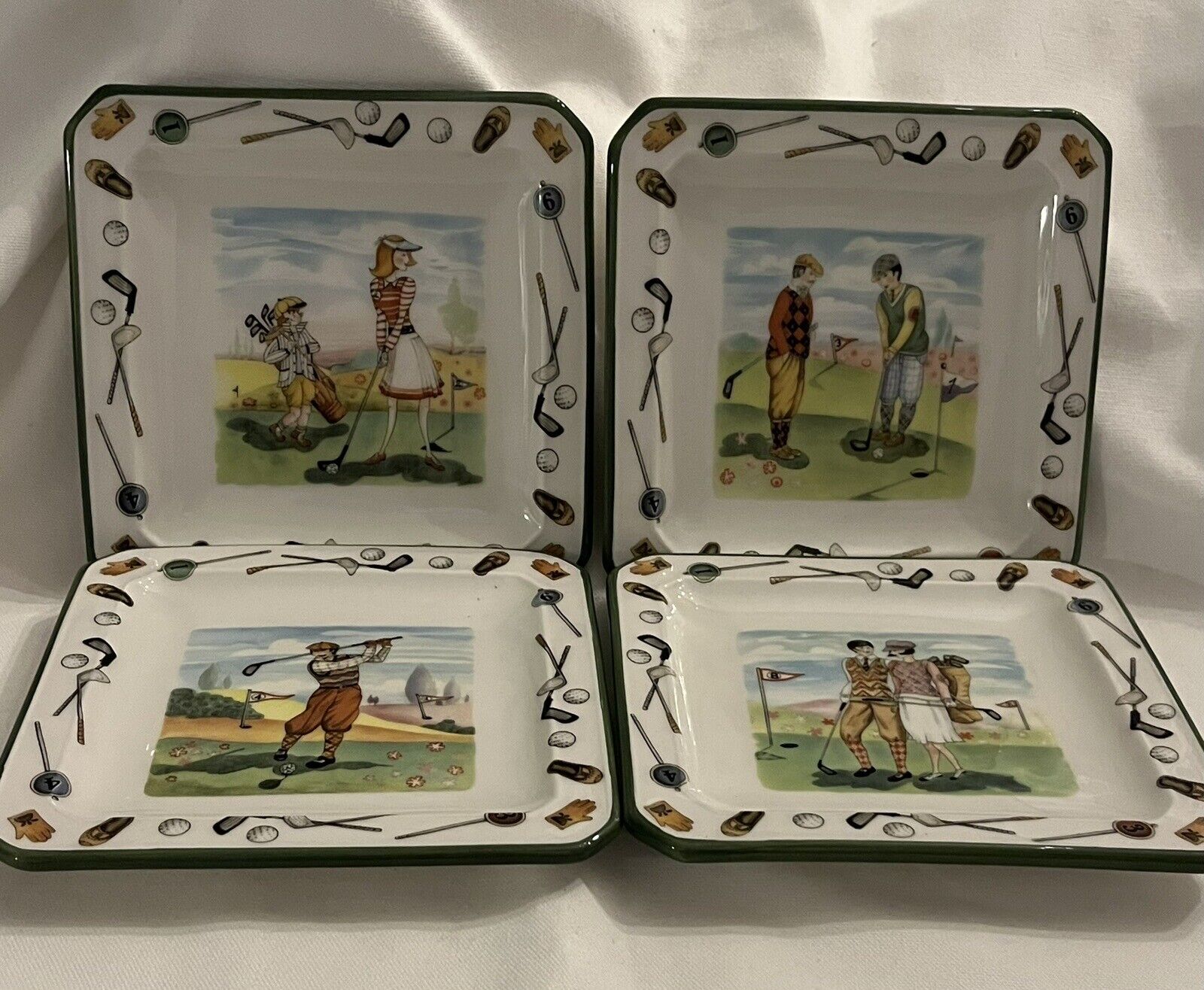 Vintage Set Of 4. Italian Golf Players Plates,Made In Italy Perfect Condition