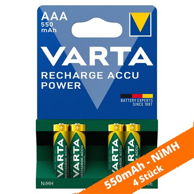 4 x Varta 550mAh Akkus AAA Micro HR03 NiMH 56743 Accu Power Recharge 1,2V