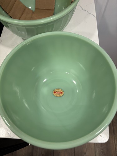 Vintage NOS Anchor Hocking Fire King Jadeite Swirl Nesting ciotola di miscelazione set 2000 - Foto 8 di 11