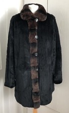 Jessica Wilde Dyed Rex Rabbit Shearling Fur Reversible Coat Size Xl Black Brown