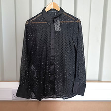 Mango Womens Top BNWT Black Size UK 10 Sheer Polka Dot Gothic Grunge Plumeti