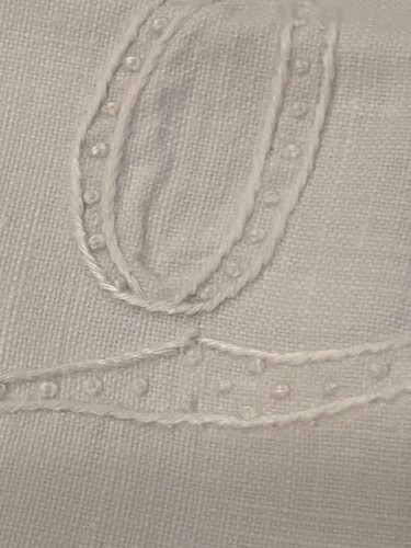 Antique linen twin sheet embroidered dots & monogram Hemstitch 72 x 108 France? - Picture 5 of 8