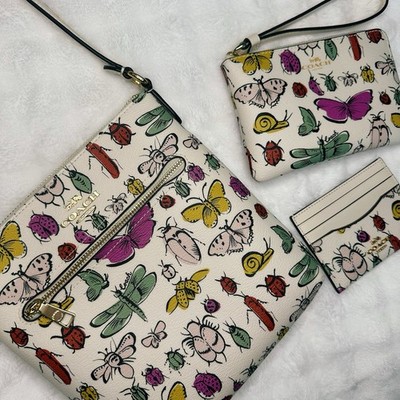 Coach Mini Rowan File Crossbody Bag Bug Print WITH Wristlet & Wallet!