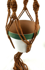 Vintage Macrame Plant Hanger, Terra Cotta Color, 36 Inches Long, Free Ship