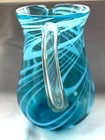 Nice 9 1/2" Hand Blown Blue w/White Swirls Art Glass Pitcher — photo 3