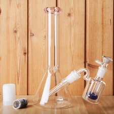 10" Glass Beaker Bong Ash Catcher Pink Smoking Tobacco Pipe 14MM Bowl Screen