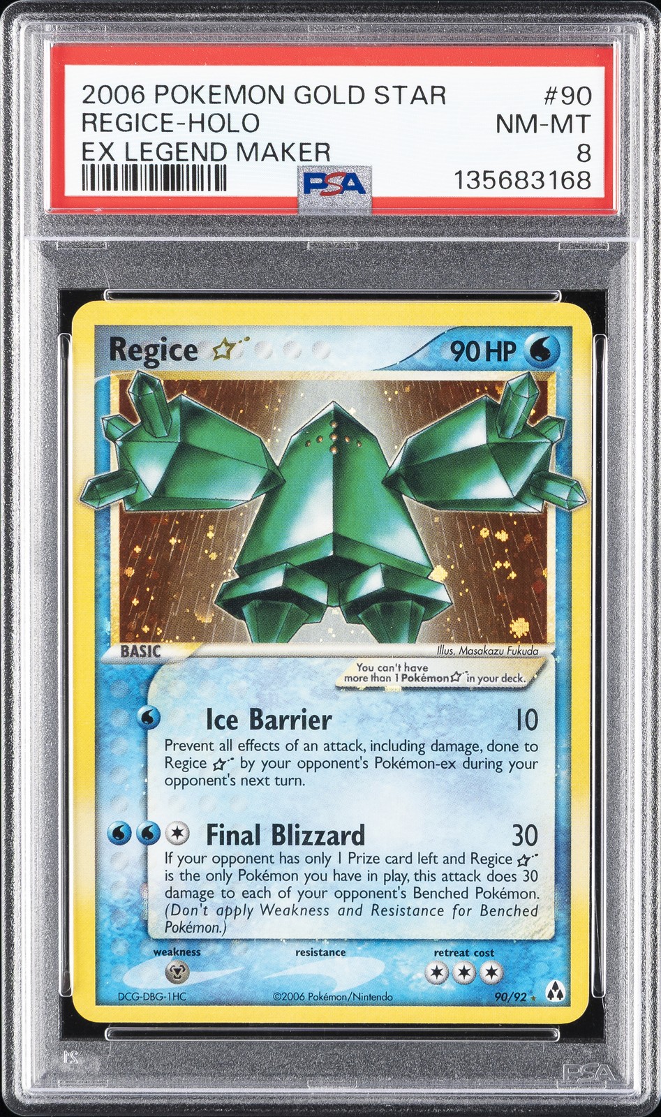 2006 POKEMON EX LEGEND MAKER GOLD STAR #90 REGICE-HOLO PSA 8