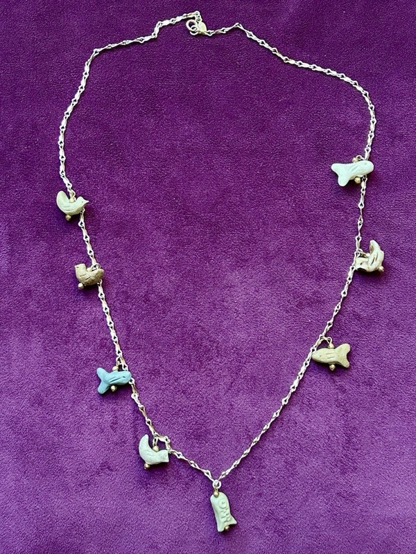 Beautiful Vintage CADORO Bird And Fish Fetish Chain Necklace Unique! RARE 14.5”