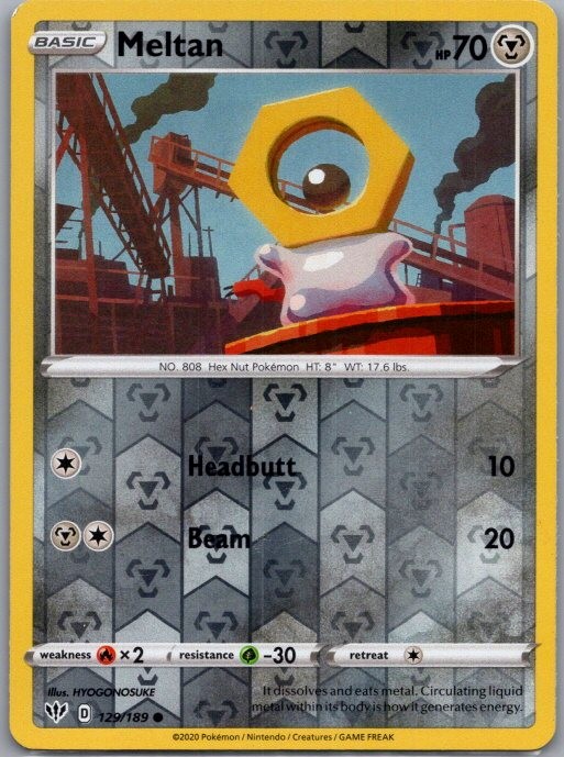 Meltan 129/189 Common Darkness Ablaze Pokemon Reverse Holo Near Mint