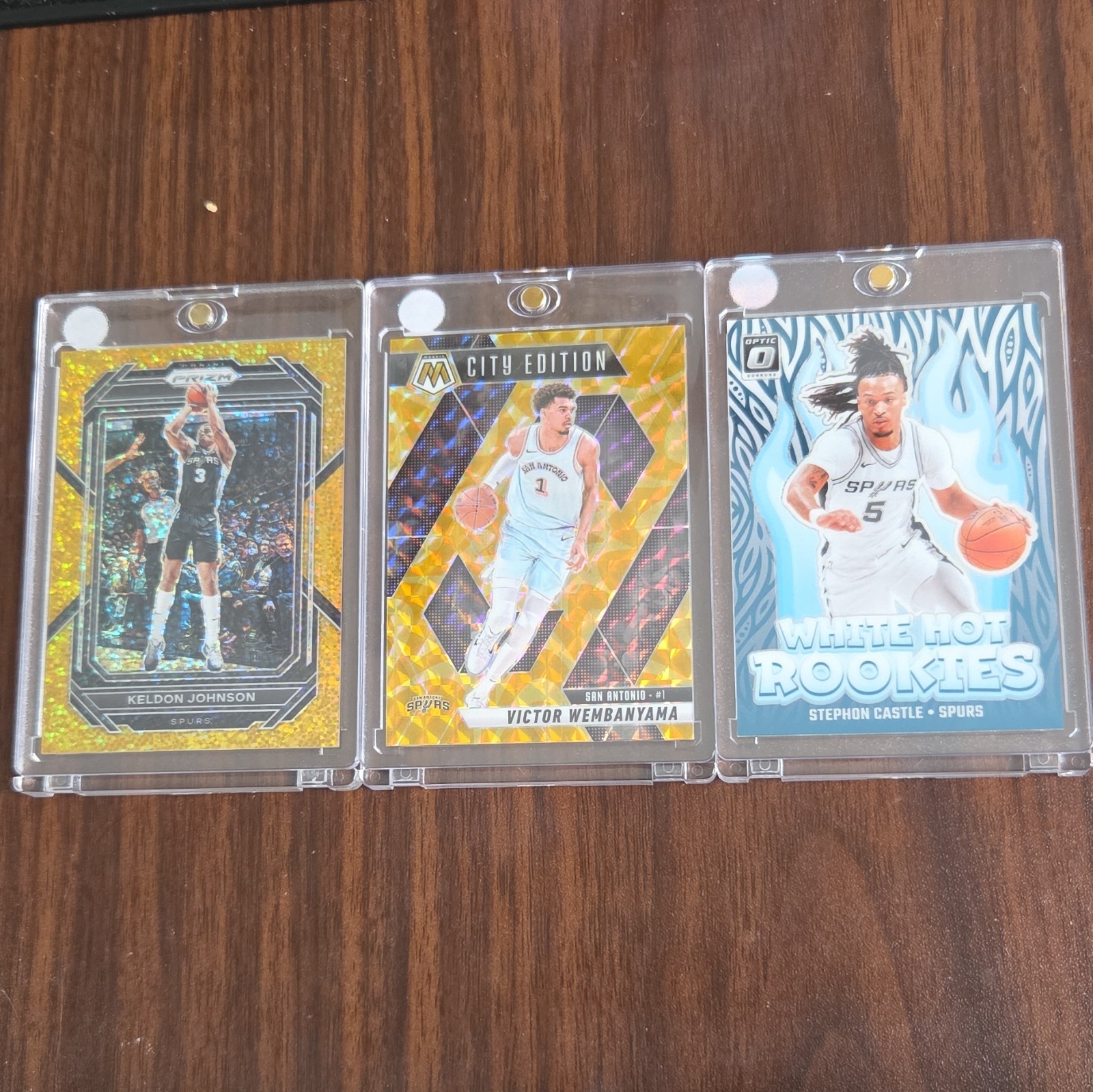 2024-25 Panini Spurs 3-Card Lot Wembanyama Castle Johnson Rookie Parallel