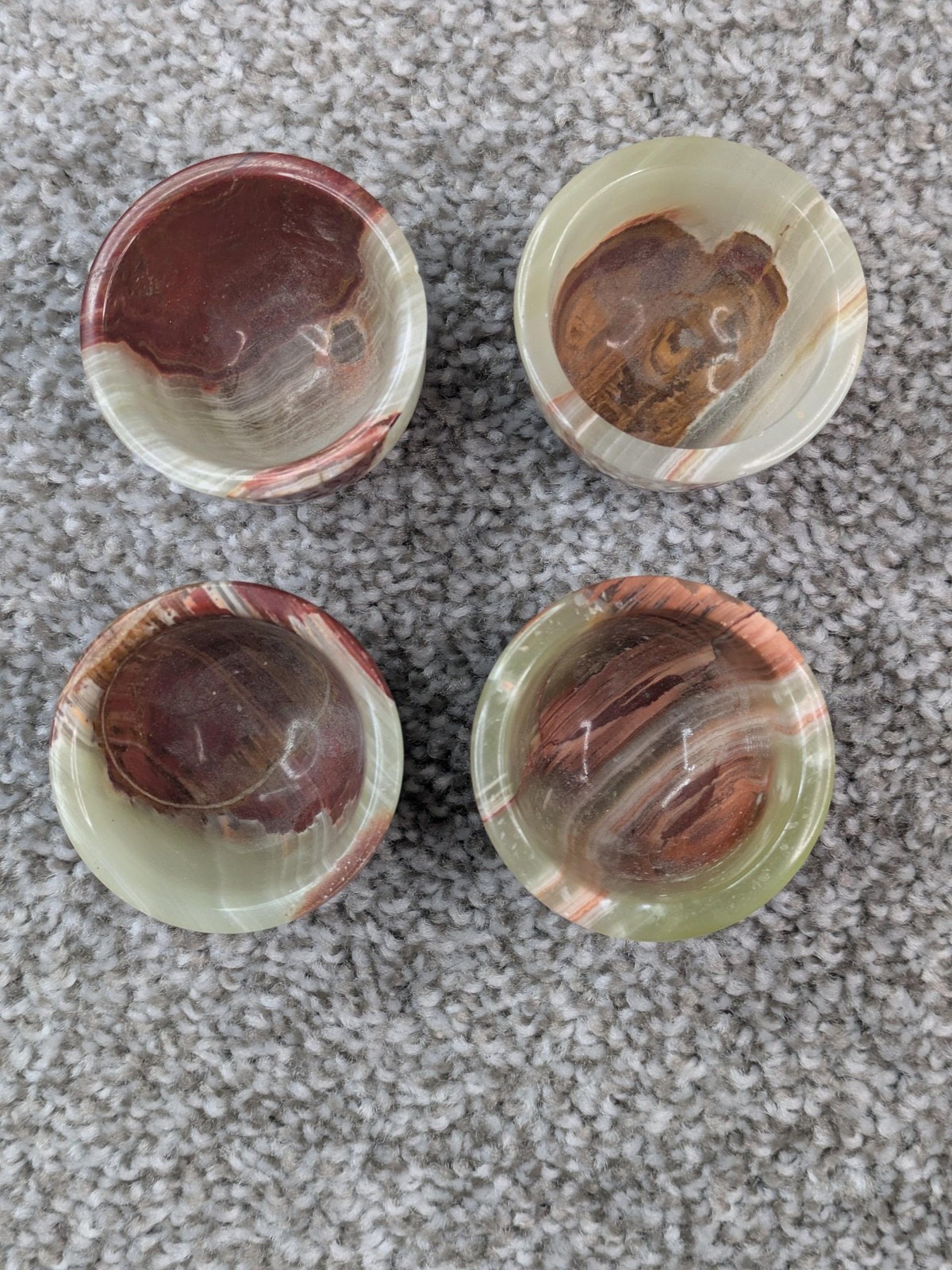 Onyx Stone Shot Glasses Set Of 4 Green Brown Agate Carved Marble Cups Vtg Decor